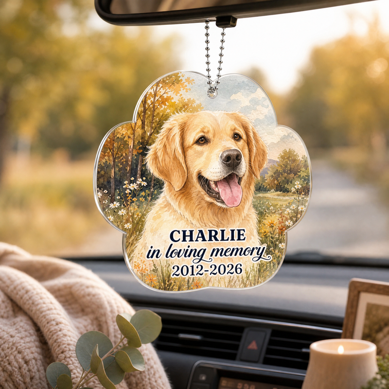 Personalized Watercolor Pet Memorial Car Ornament from Photo - lifestyle photo