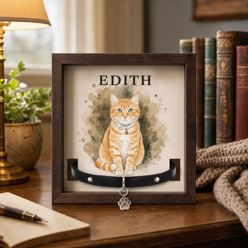 Watercolor Pet Portrait Memorial Frame with Collar Display - lifestyle photo