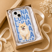 Watercolor Pet Portrait Phone Case with Repeating Name Print