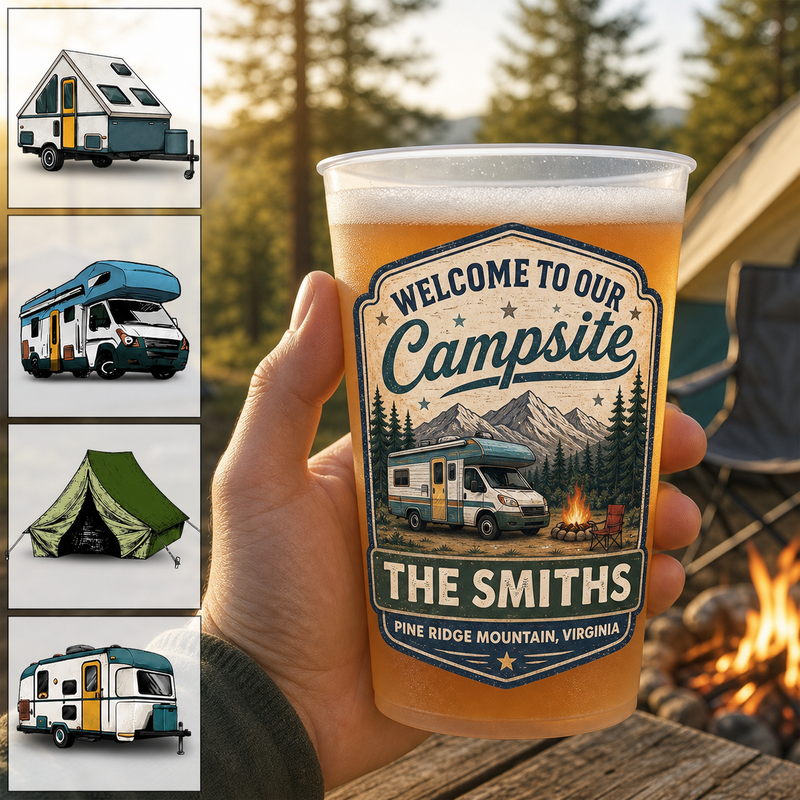 Welcome to Our Campsite Personalized Camping Party Cup - lifestyle photo