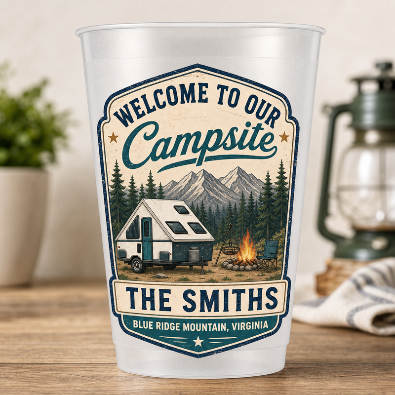 Welcome to Our Campsite Personalized Camping Party Cup