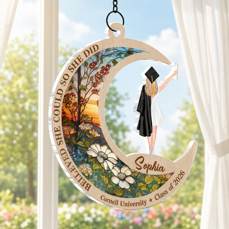 Believed She Could graduation suncatcher ornament personalized with name, school, and class year