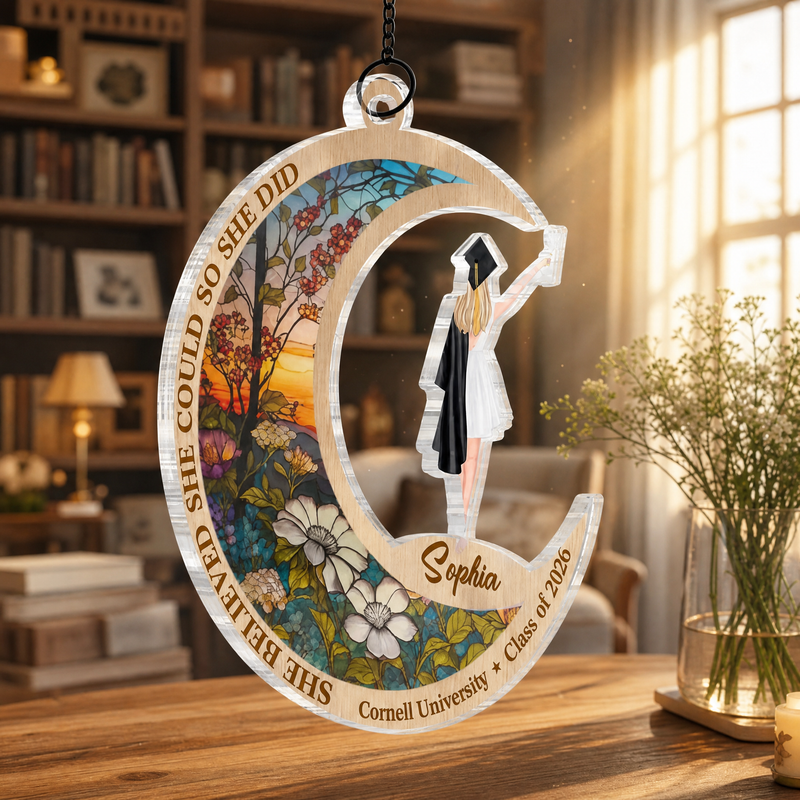 Believed She Could graduation suncatcher ornament personalized with name, school, and class year - personalization options