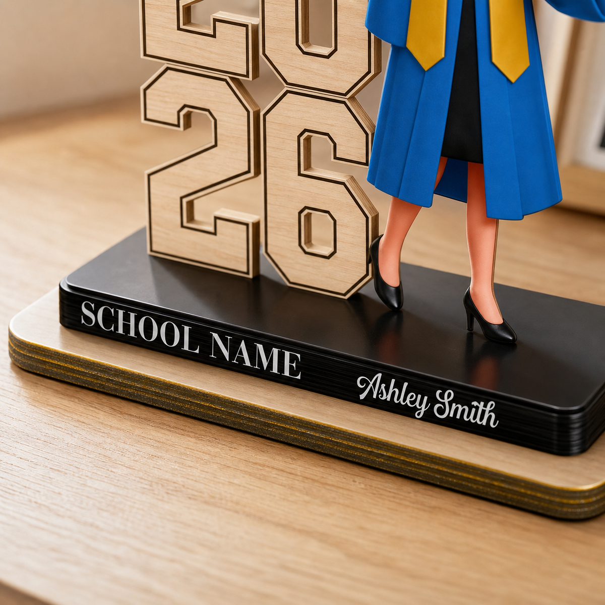 Personalized class year graduation plaque with graduate figure, name, and school - gallery view 2