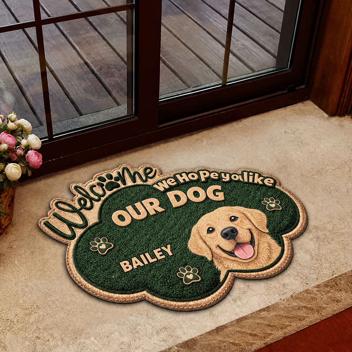 Hope You Like Wiggly Butts personalized dog welcome doormat with custom dog portraits and names - gallery view 1