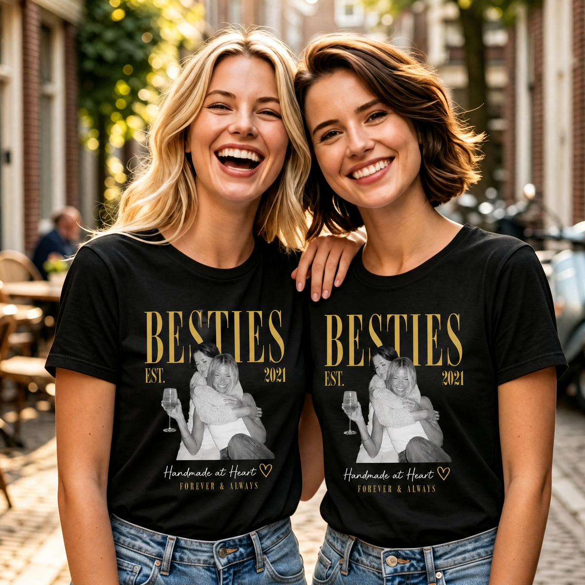 Custom Photo Besties T-Shirt with Names & Est. Year