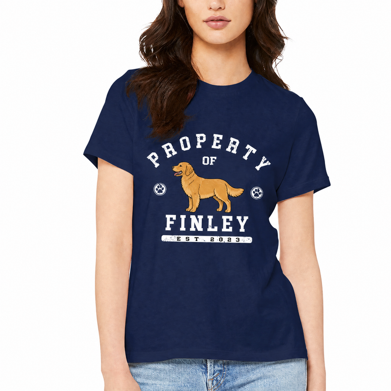 Property Of personalized dog t-shirt with custom dog portrait, name, and established year - lifestyle photo