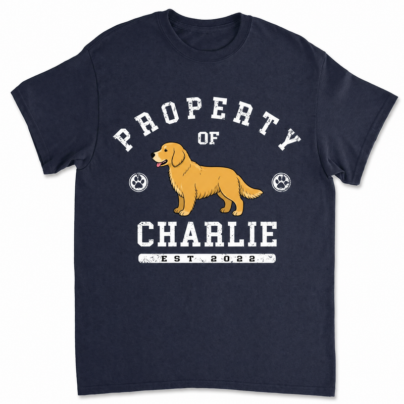 Property Of personalized dog t-shirt with custom dog portrait, name, and established year