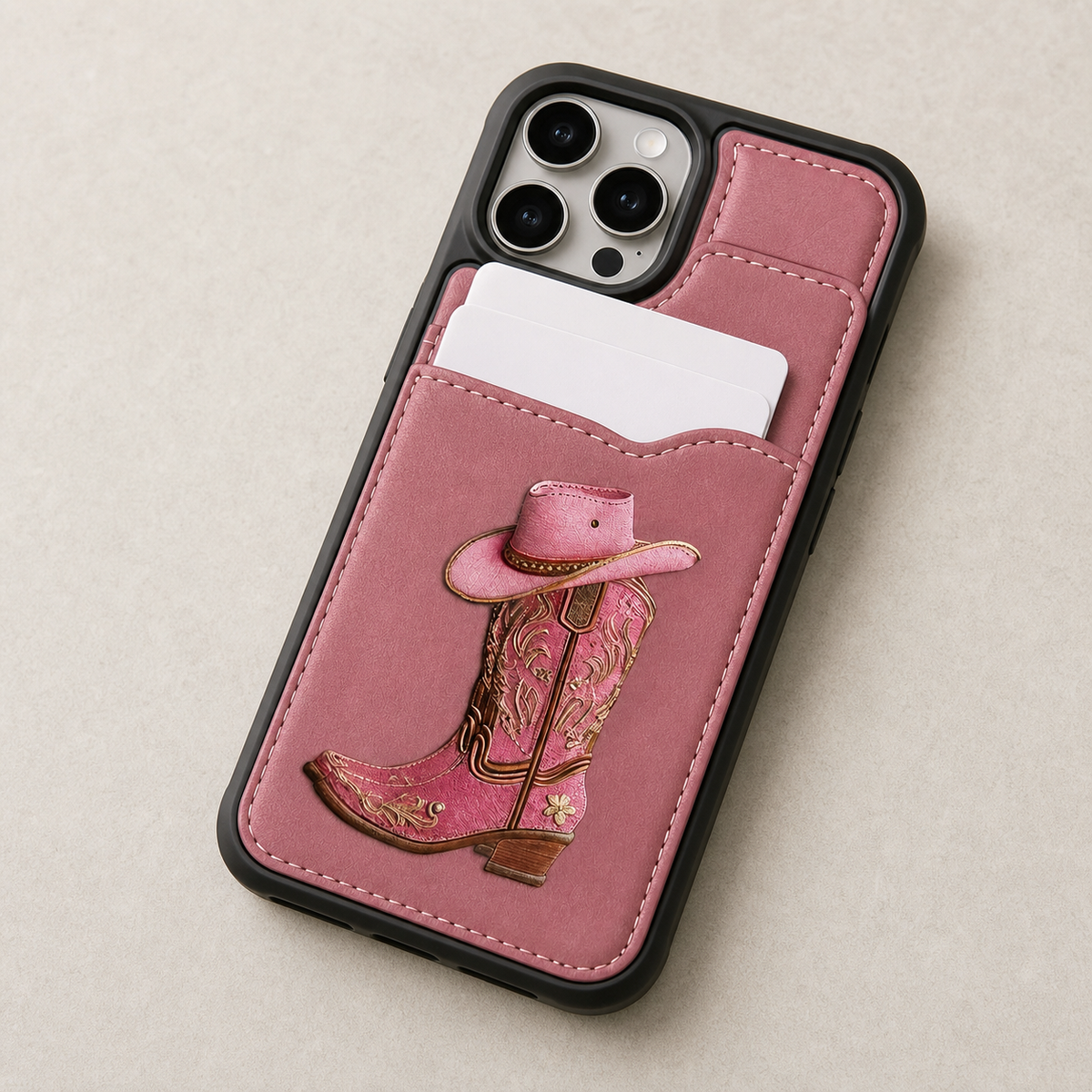 Personalized cowgirl boot wallet phone case with embossed western artwork, name, and est. year - gallery view 2