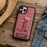 Personalized Cowgirl Boot Wallet Phone Case with Name