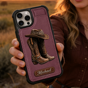 Personalized Cowgirl Boot Wallet Phone Case with Name