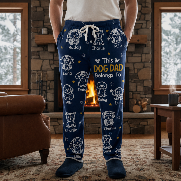 Personalized Dog Dad Fleece Pajama Pants with Pet Names