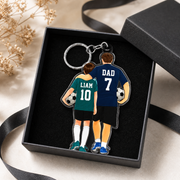 Personalized Soccer Dad & Child Keychain with Names & Jersey Numbers