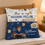 Personalized Reading Pillow with Book Pocket, Name & Birth Flower
