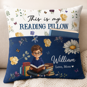Personalized Reading Pillow with Book Pocket, Name & Birth Flower