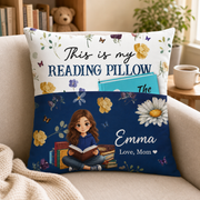 Personalized Reading Pillow with Book Pocket, Name & Birth Flower