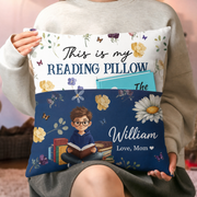 Personalized Reading Pillow with Book Pocket, Name & Birth Flower