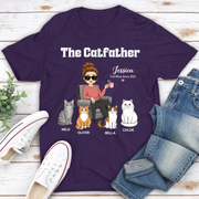 Personalized Cat Dad T-Shirt with Cartoon Portrait & Cat Names
