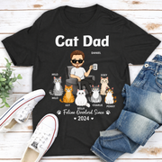 Personalized Cat Dad T-Shirt with Cartoon Portrait & Cat Names