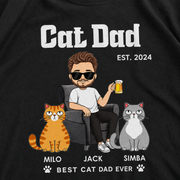Personalized Cat Dad T-Shirt with Cartoon Portrait & Cat Names