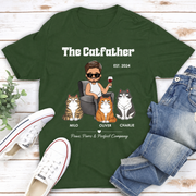Personalized Cat Dad T-Shirt with Cartoon Portrait & Cat Names