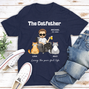 Personalized Cat Dad T-Shirt with Cartoon Portrait & Cat Names