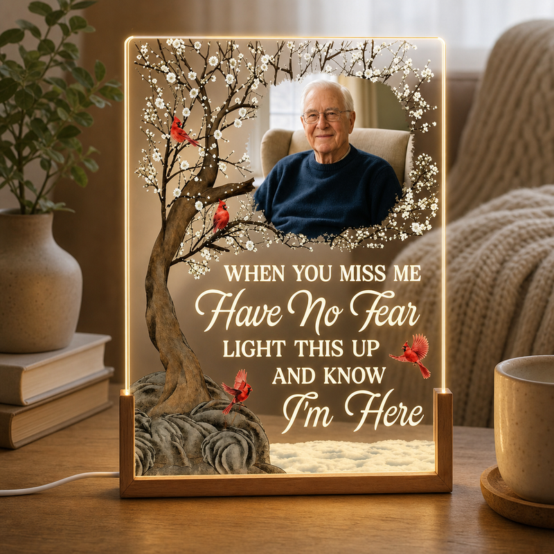 When You Miss Me Memorial Photo Night Light on Walnut Base - lifestyle photo