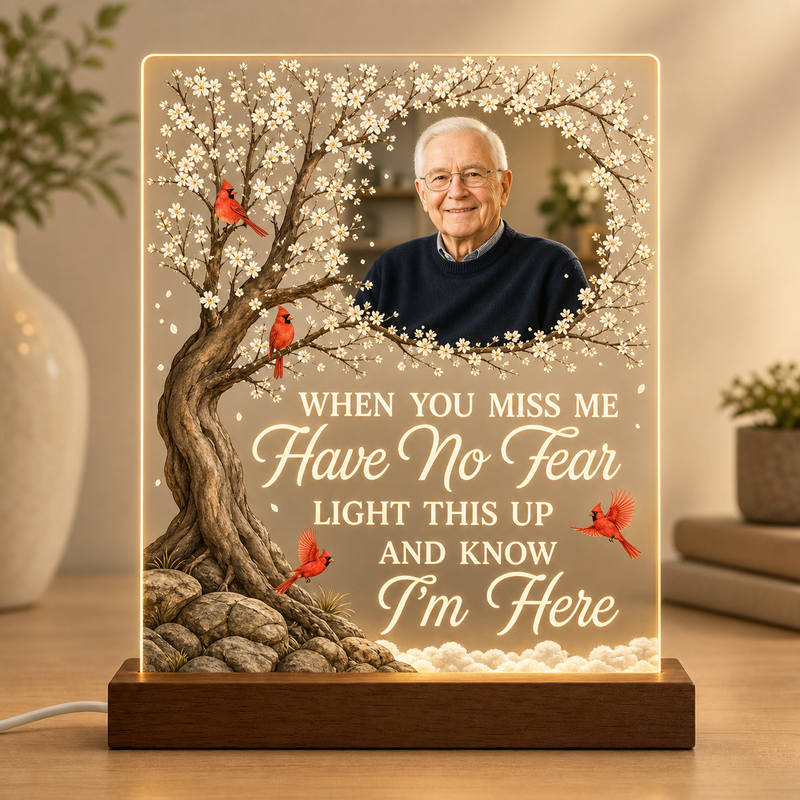 When You Miss Me Memorial Photo Night Light on Walnut Base